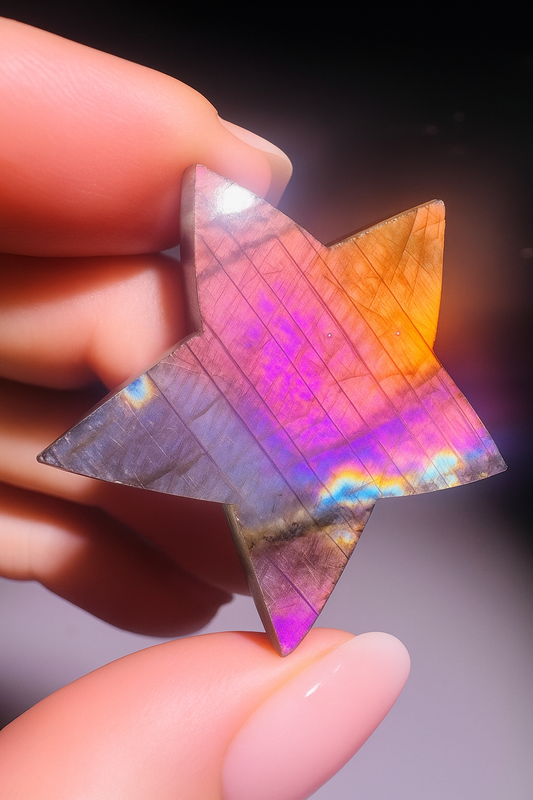 Labradorit Stern 3.7 cm – Magischer Pink-Lila Schimmer | Handgeschliffen aus Indien 