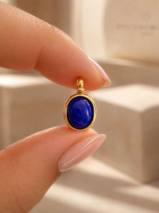 Lapislazuli Anhänger 925 Silber, 18 Karat vergoldet, edle Zargenfassung