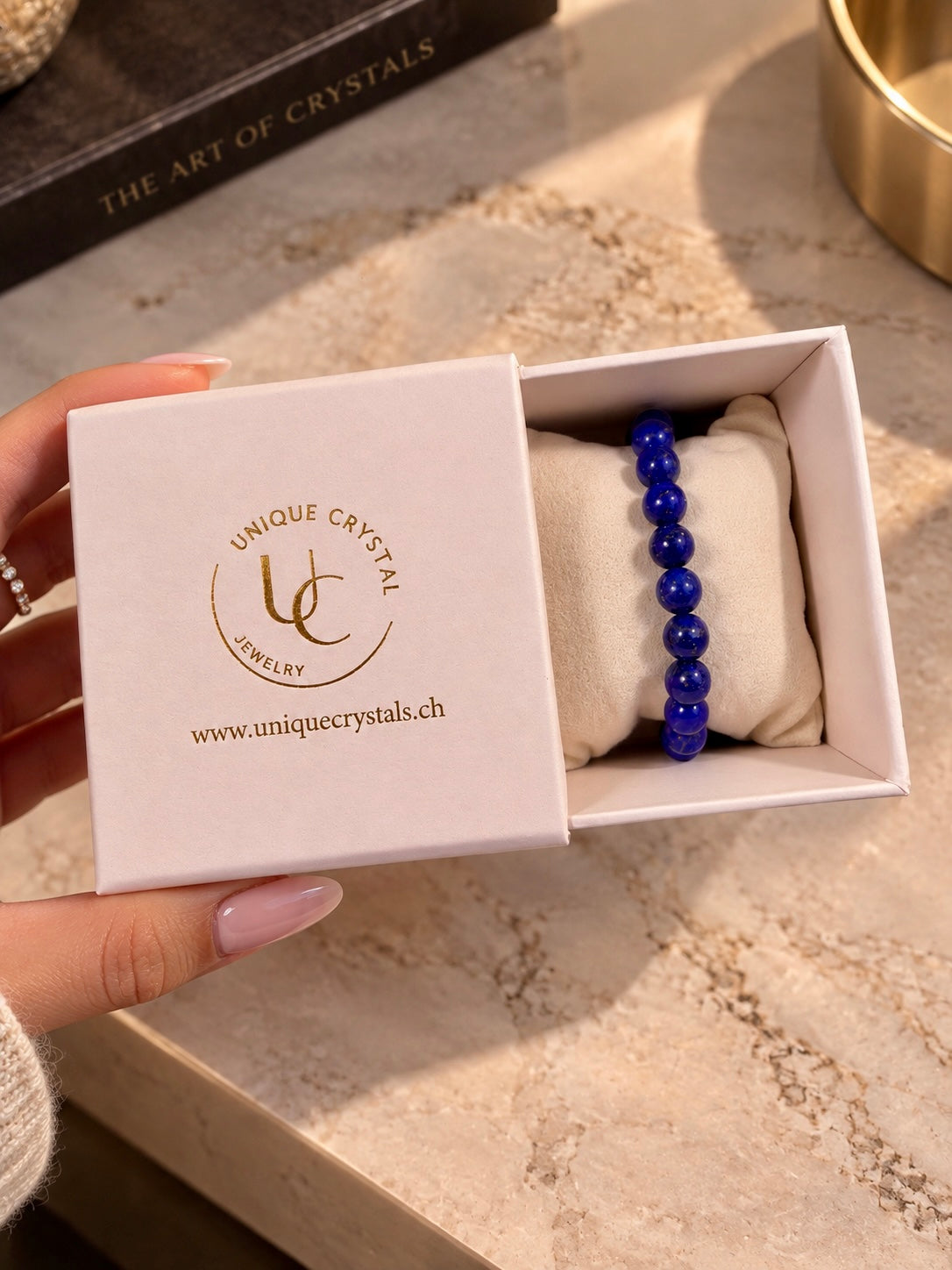 Lapislazuli Edelsteinarmband mit 7 mm Perlen, intensiv blau, 18 cm Länge