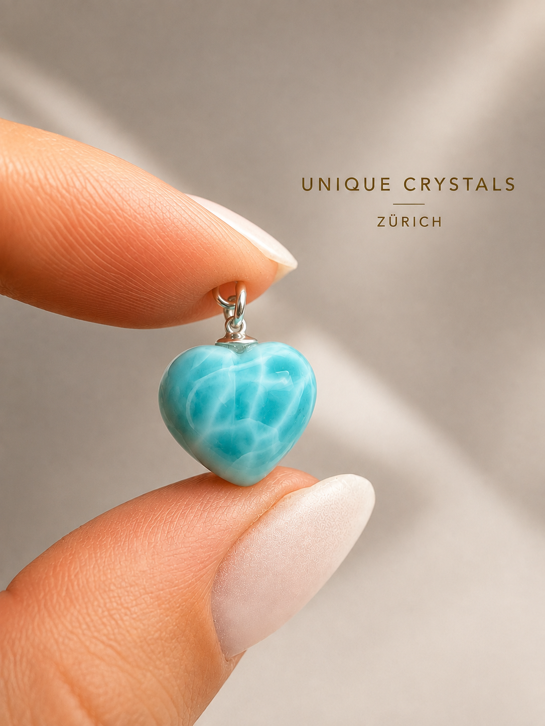 Larimar Anhänger in Herzform, 925 Silber, handgeschliffen