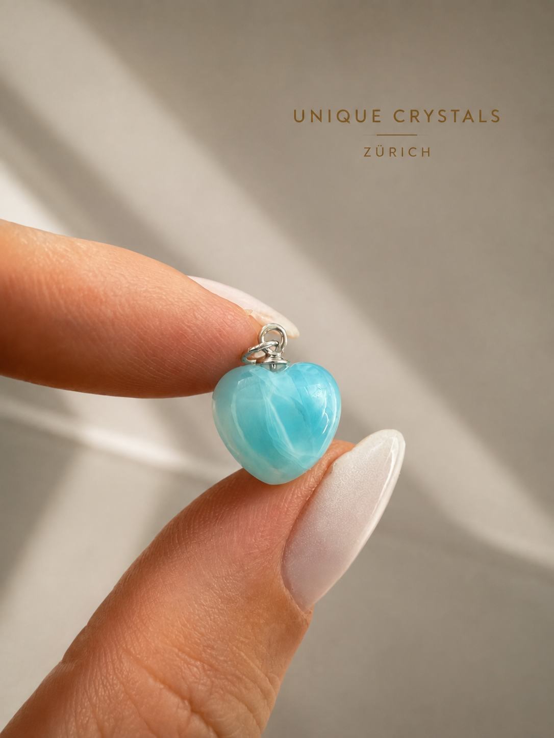 Larimar Herz Anhänger, 925 Silber, Karibik Edelstein
