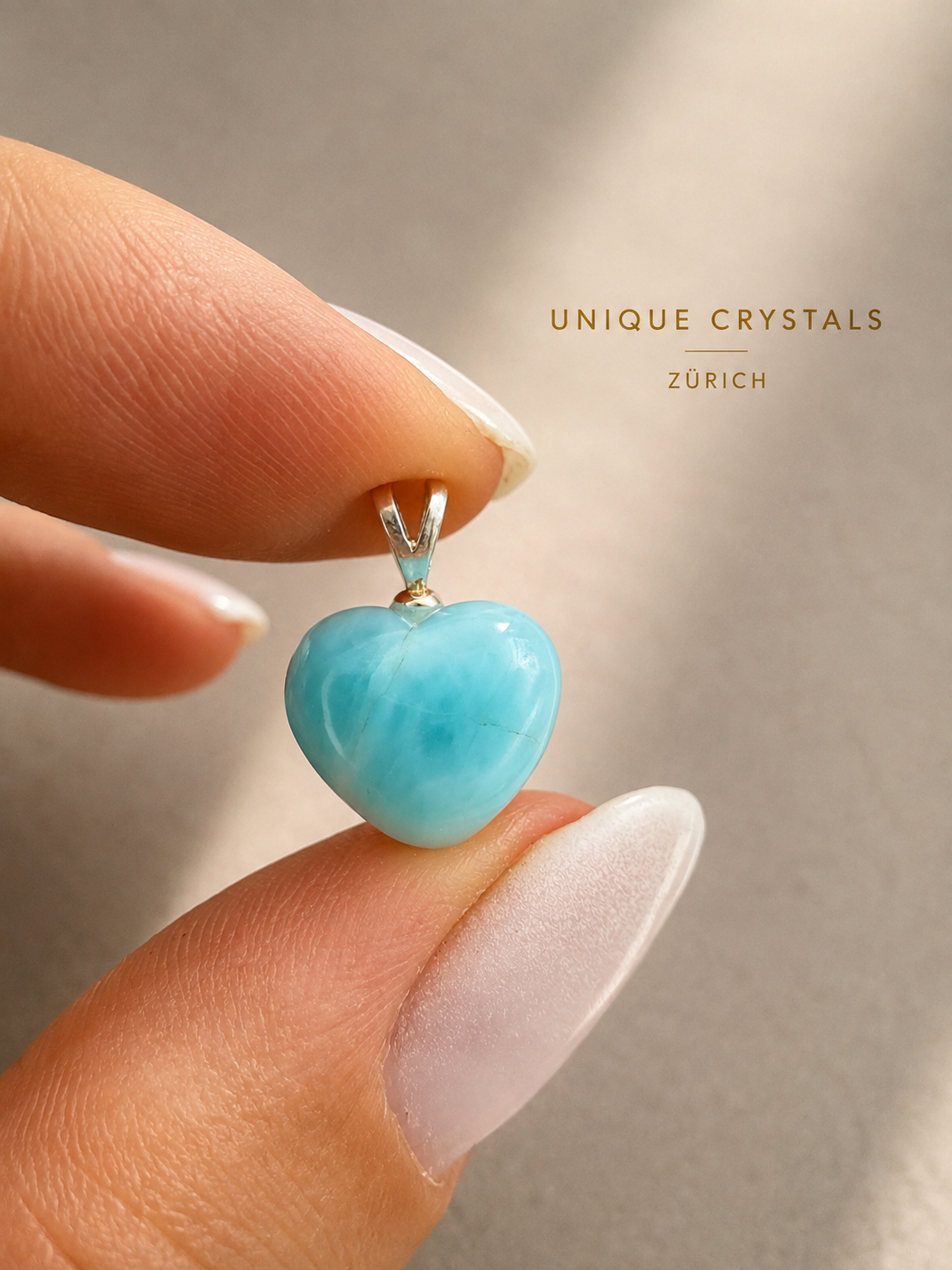 Larimar Herz Anhänger aus der Dominikanischen Republik, 925 Silber
