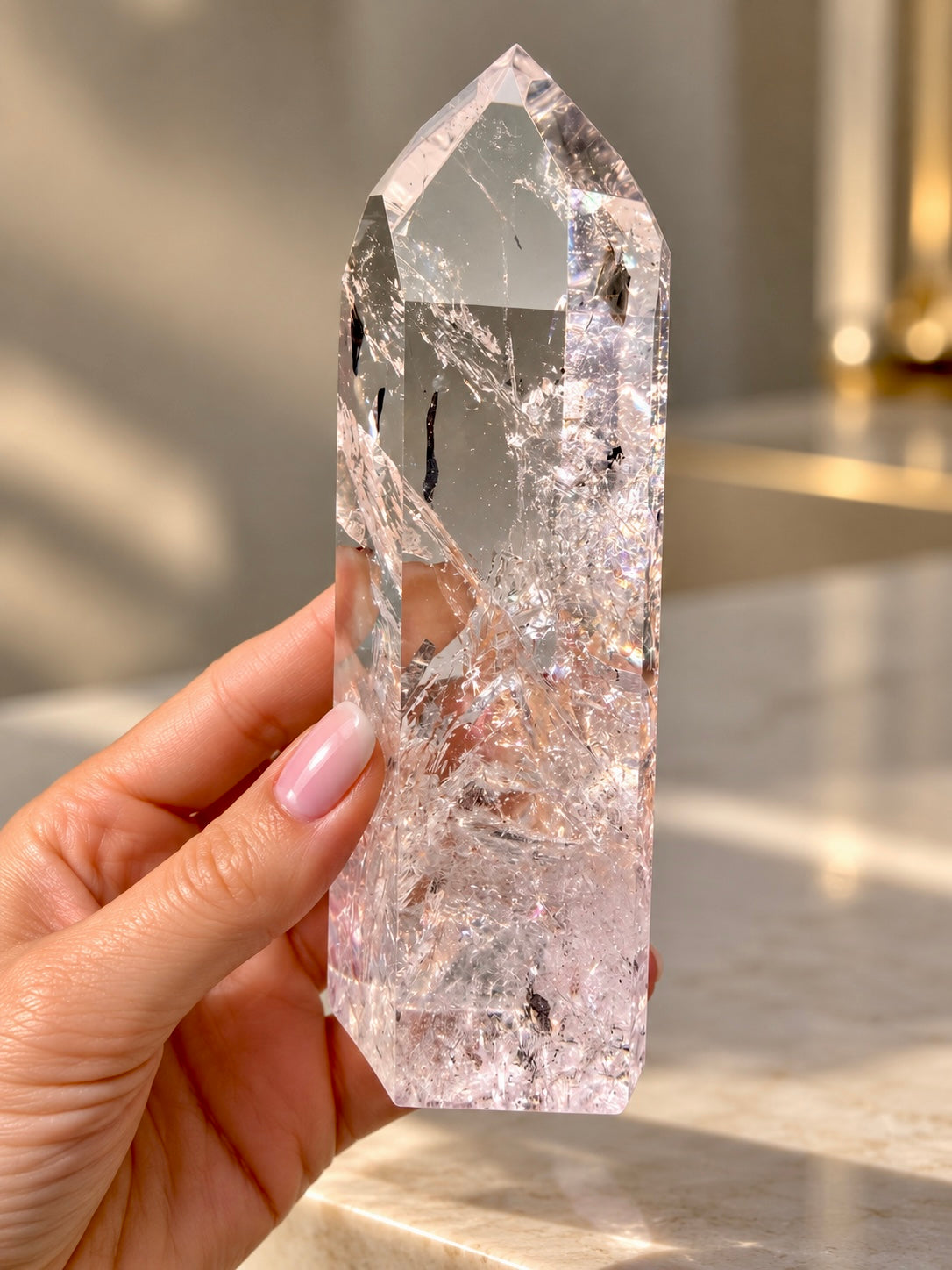 Lemurian Bergkristall Premium Qualität – transparente geschliffene Spitze