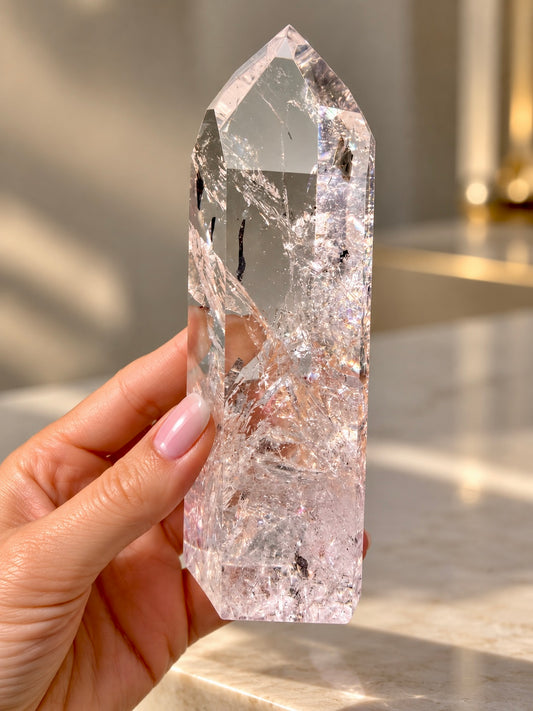 Lemurian Bergkristall Premium Qualität – transparente geschliffene Spitze
