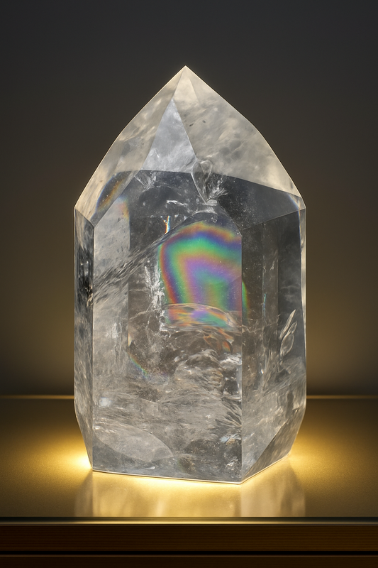 Lemurian Bergkristallspitze 9,7 cm – 460 g | Extra klar, Regenbogen, Premiumqualität aus Bahia