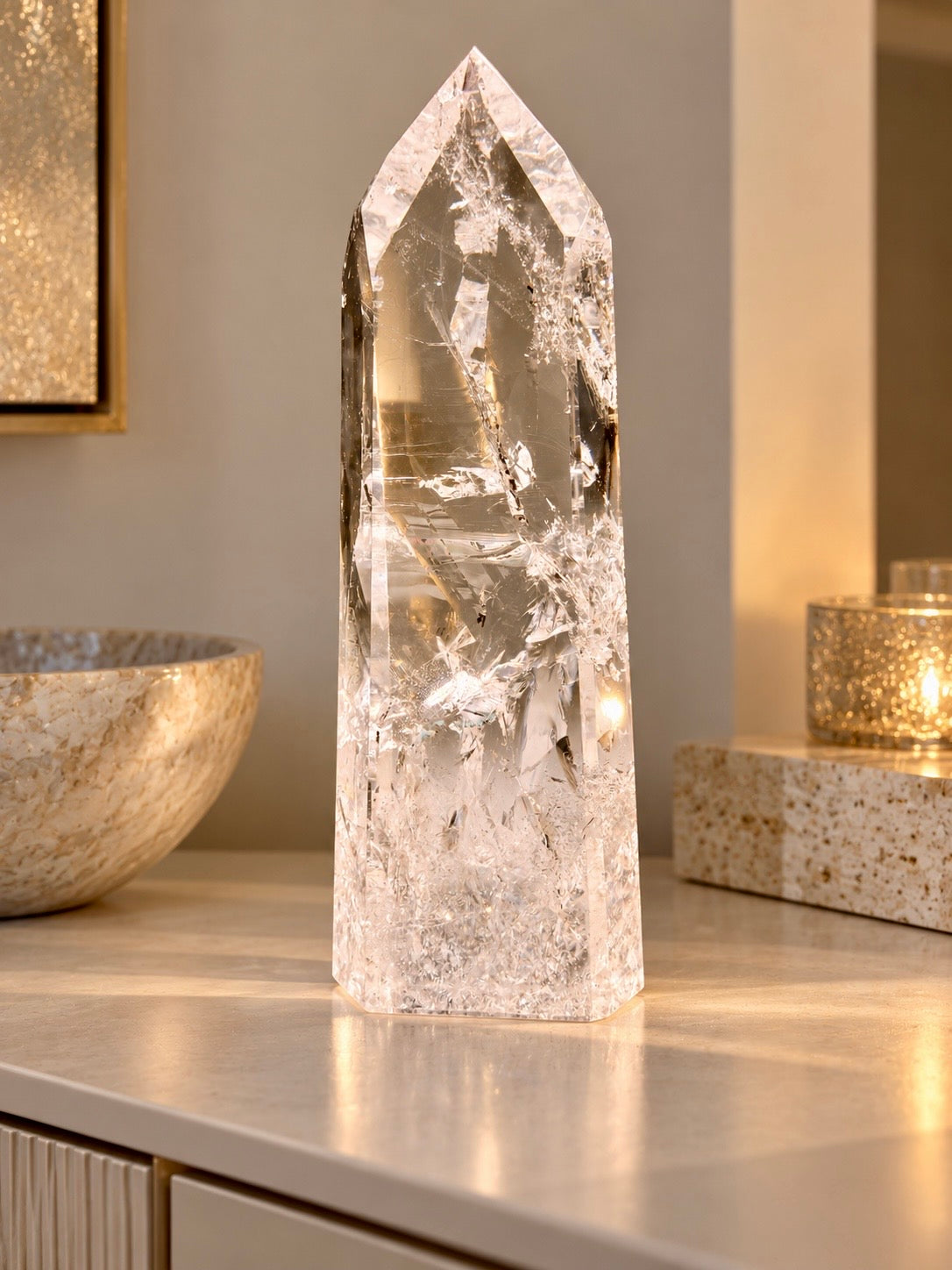 Lemurian Bergkristallspitze Bahia mit Regenbogen – 17 cm, 473 g, 1A-Qualität