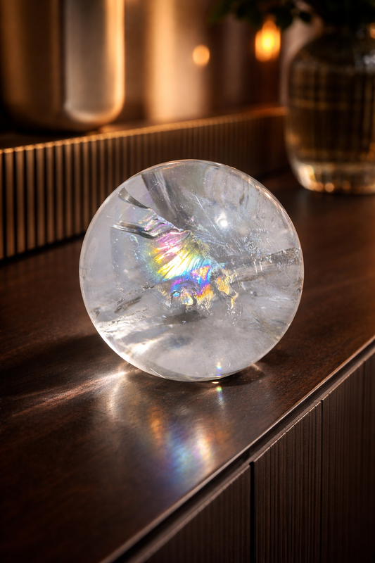 Lemurian Kristallkugel 6,5 cm – klares Licht & Regenbogenenergie