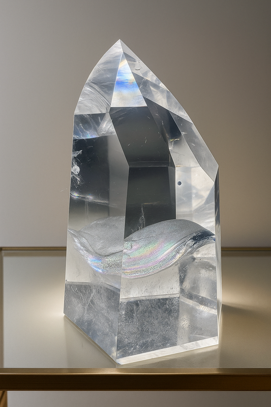 Lemurian Kristallspitze 12,6 cm – 815 g | Glasklar mit Regenbogenfeuer