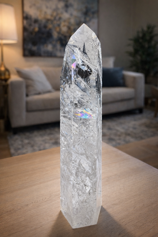Lemurian Kristallspitze aus Bahia 27 cm 1.74 kg extra klar mit Regenbogen
