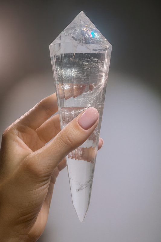 Lemurian Vogel-Cut Kristall mit 24 Facetten – 19.5 cm, 473g cm | Regenbogen, Meisterqualität