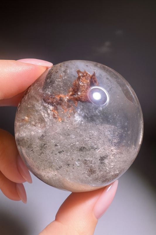 Lodolith Gartenquarz Kristallkugel 4,8 cm – transparente Landschaft