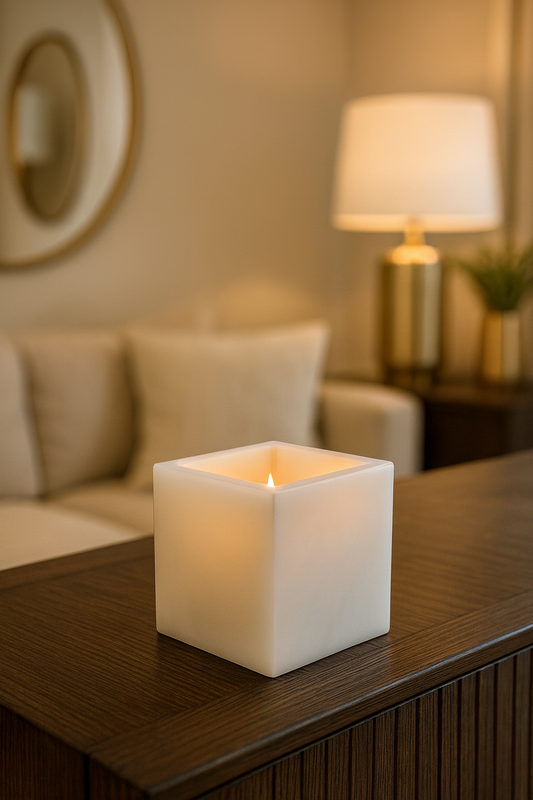 Luxuriöser weisser Alabaster Teelichthalter – handpoliert & modern
