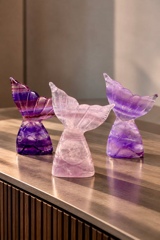 Meerjungfrauenflosse aus Naturstein – Fluorit Kristallfigur aus Brasilien