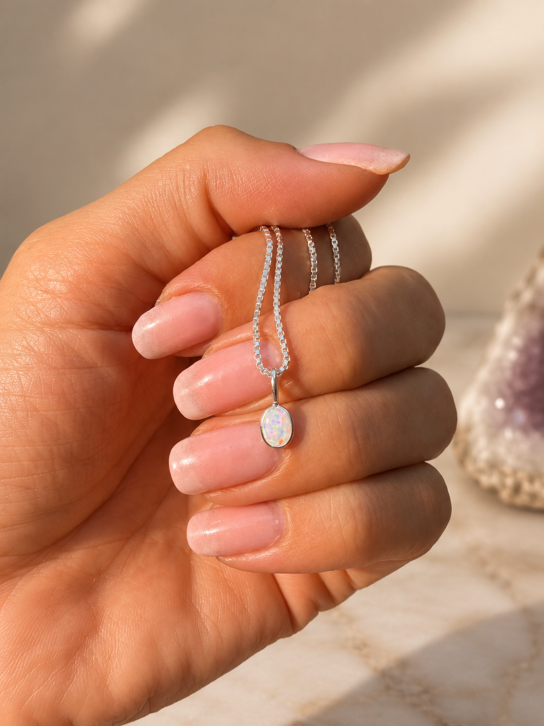 Mini Opal Anhänger aus 925 Silber mit synthetischem Opal