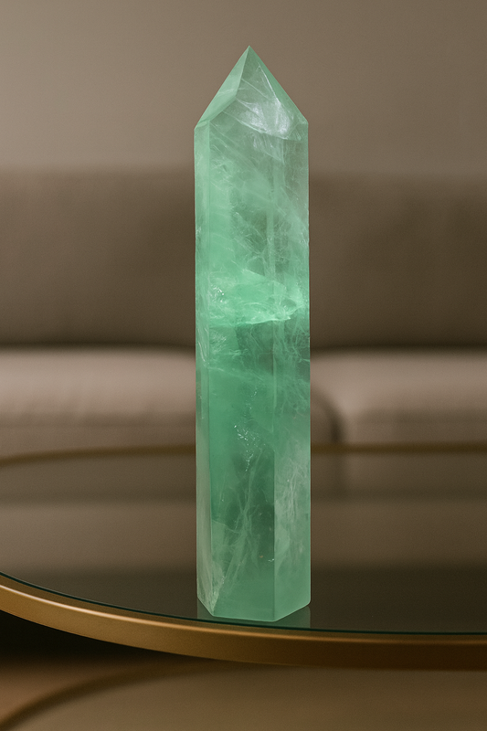 Mintgrüne Fluorit-Spitze – 20 cm hoch, 3,5 cm breit – seltenes Unikat aus Brasilien in Extraqualität 