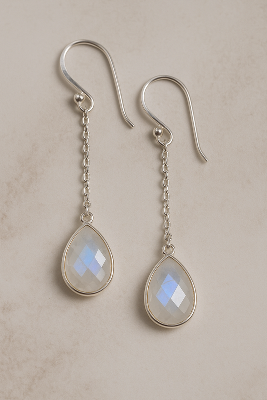 Mondstein Ohringe 4.5 cm | 925 Silber Schmuck mit schimmerndem Moonstone | Elegante Damen Ohringe