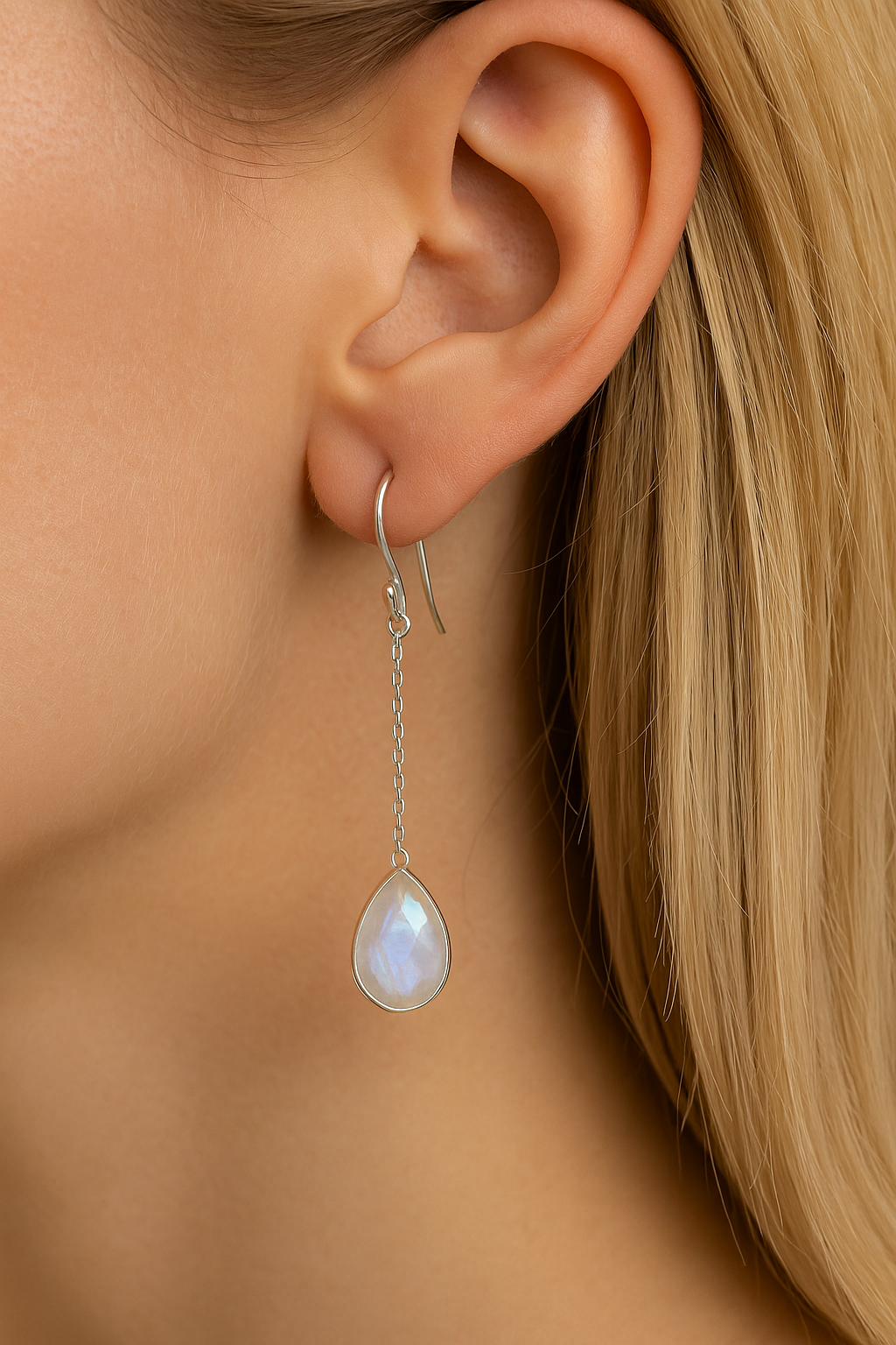 Mondstein Ohringe 4.5 cm | 925 Silber Schmuck mit schimmerndem Moonstone | Elegante Damen Ohringe