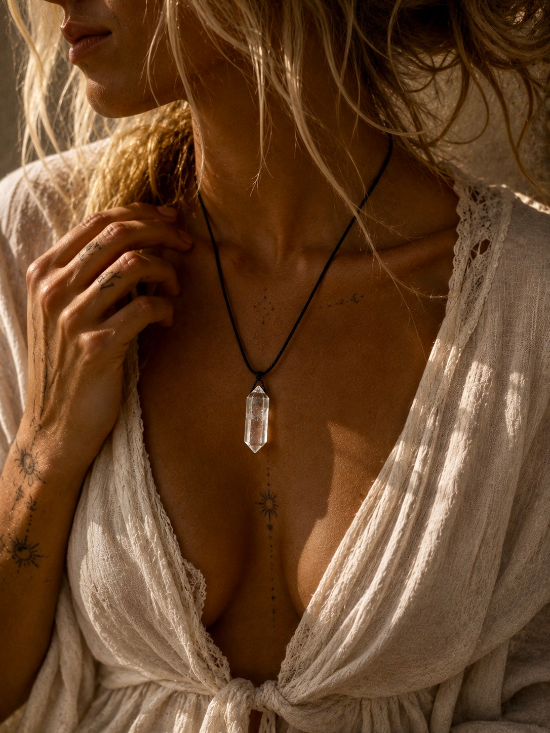 Natürlicher Bergkristall & Rauchquarz Anhänger – Verstellbare Unisex Kette