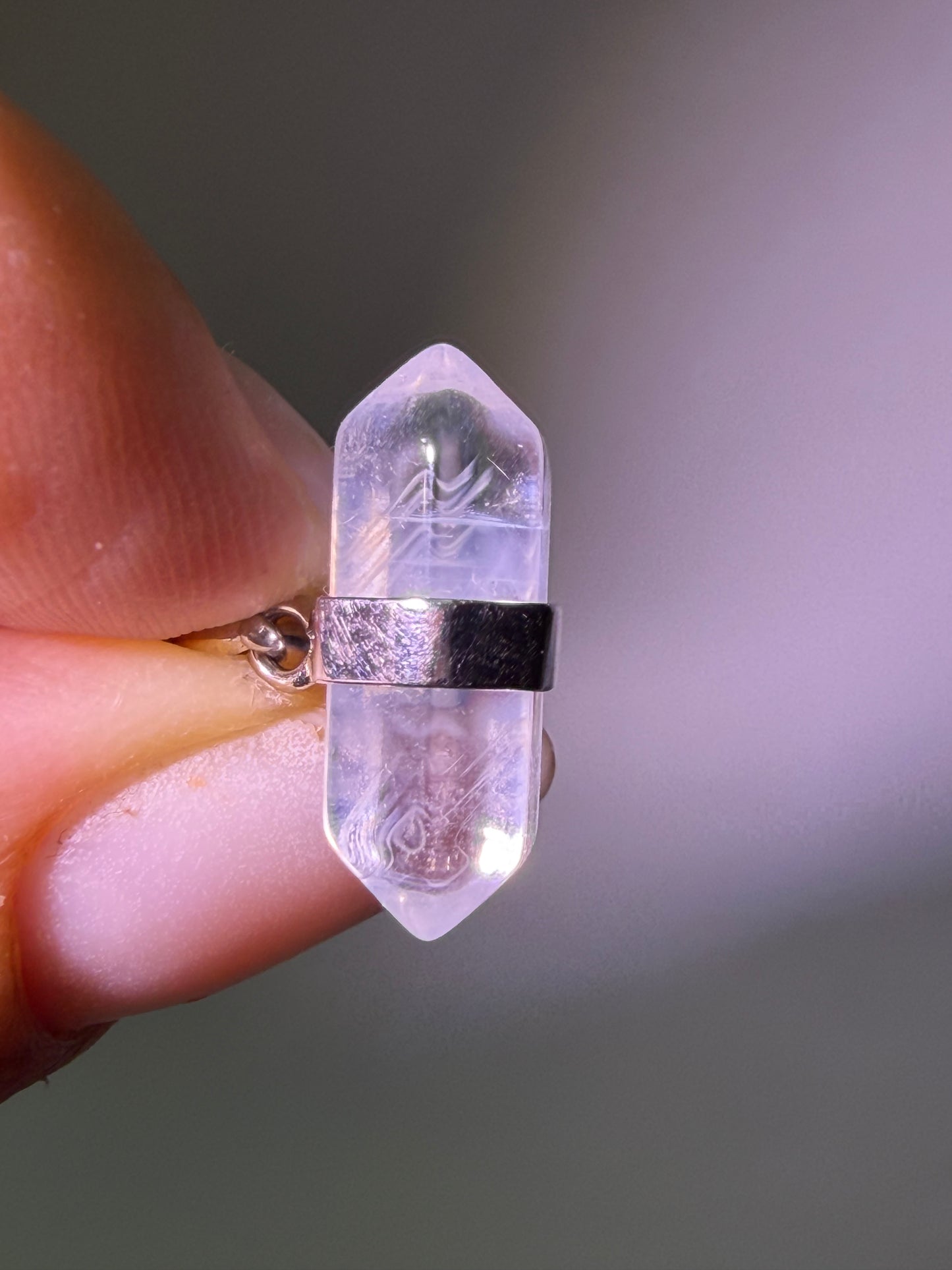 Natürlicher Blue Needle Quartz Anhänger aus extra klarem Bergkristall mit 925 Silber