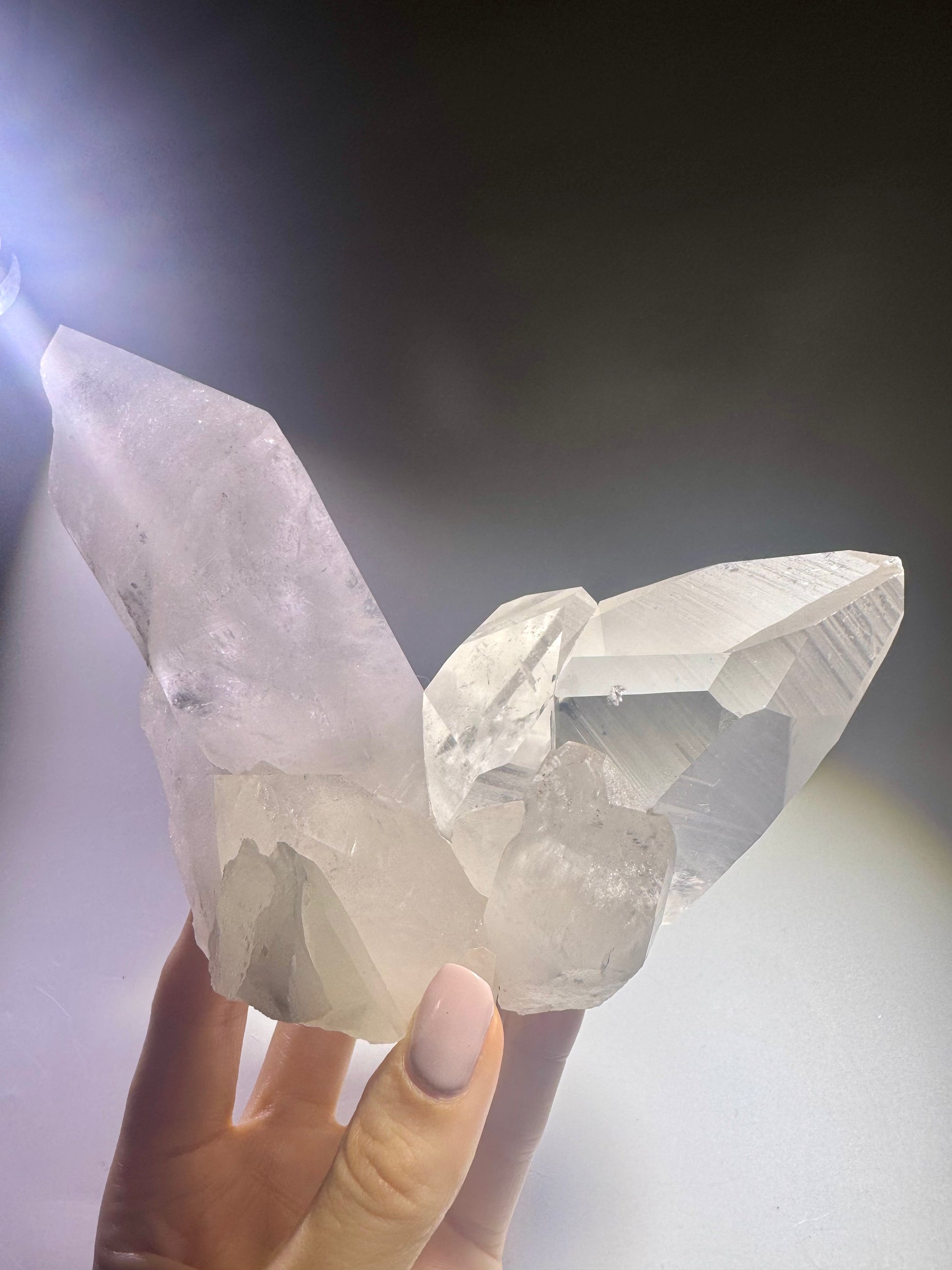 Naturbelassene Lemurian Bergkristall-Stufe mit feinen Wachstumsrillen – 13 cm, 791 g, extra klar, Museumsqualität aus Brasilien