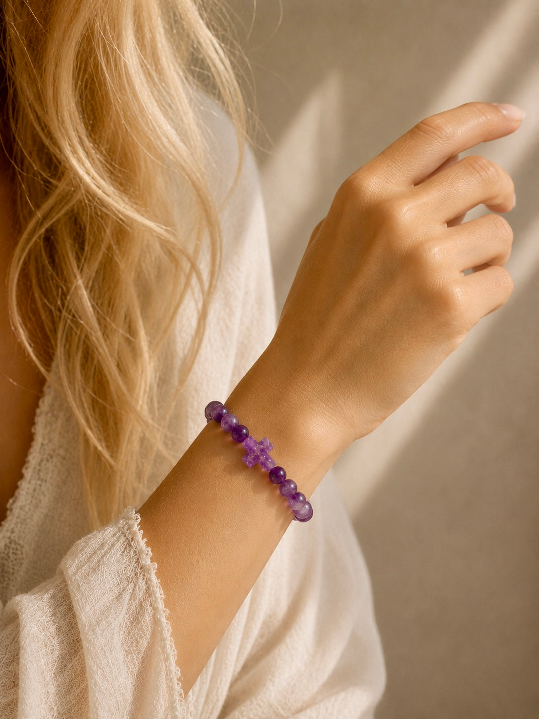 Naturstein Armband mit Kreuz – Heilstein Armband für Damen & Herren | 8 mm Perlen