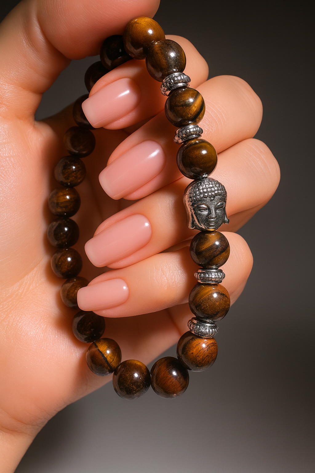 Onyx oder Tigerauge Armband 19 cm mit Buddha Charme | Handgeknüpft
