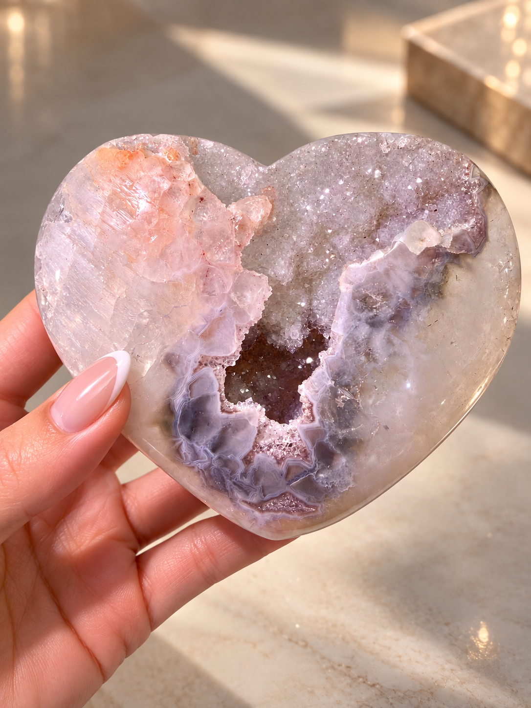 Pastell Rainbow Amethyst Herz – Baby Blue, Pink & Drusy Kristalle