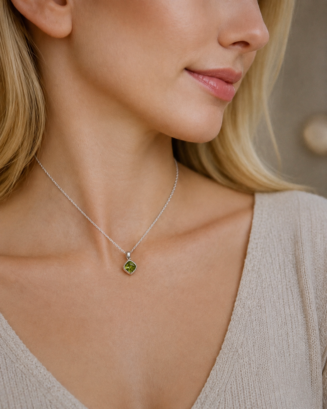 Peridot Anhänger quadratisch 1,4 cm – Facettiert & edel in 925 Silber