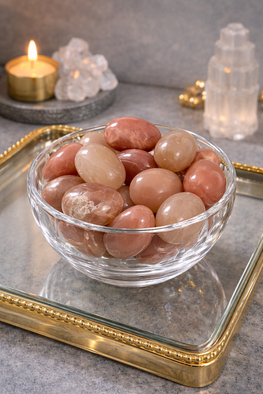 Pfirsich Mondstein Handschmeichler 2,5 cm Premium-Qualität – oranger Kristall