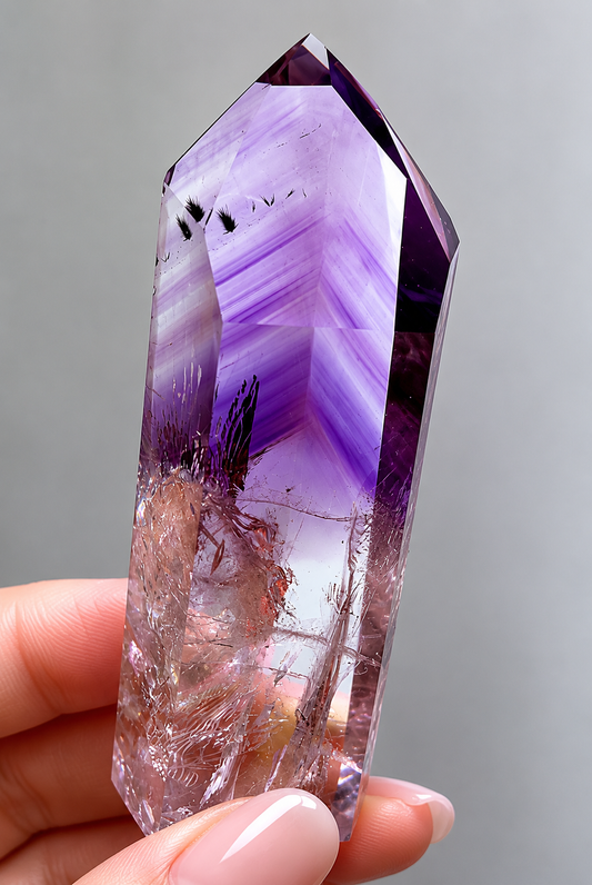 Phantom Amethyst & Hollandit-Einschlüssen – Ultraseltenes Museumsstück 7 cm