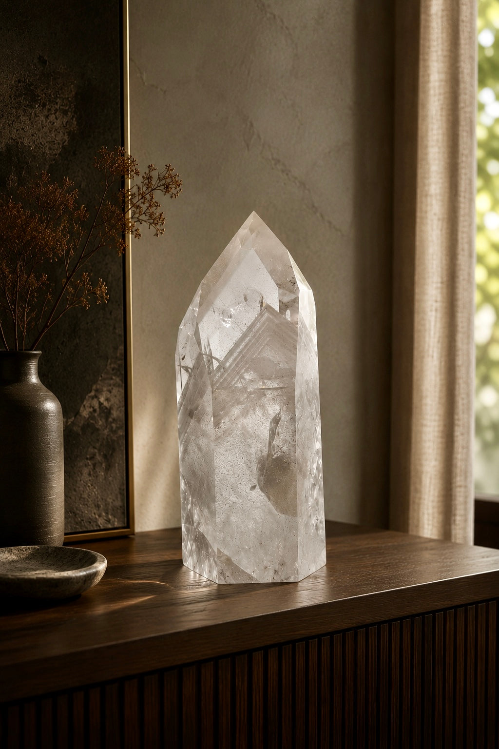 Phantom Bergkristall Spitze 3,02 kg 23 cm klarer Quarz aus Brasilien mit Phantomen