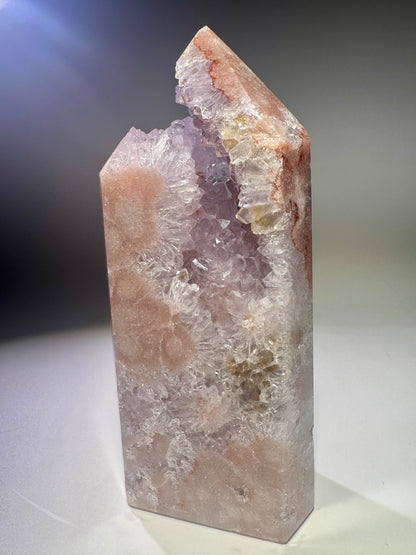 Pink Amethyst Blumenform mit extra grossen Kristallen in zartem Rosa aus Brasilien – 14,5 cm breit