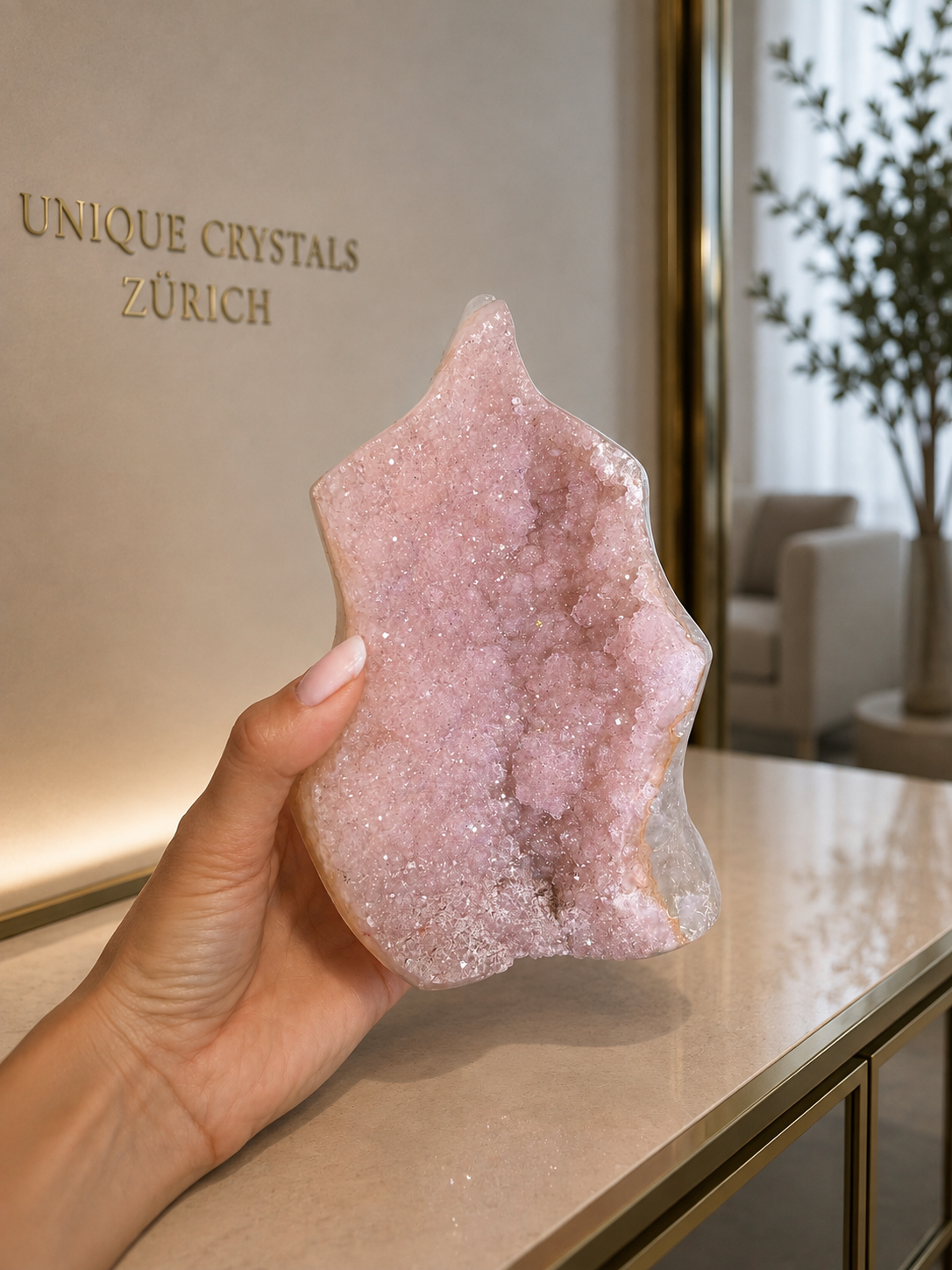 Pink Amethyst Flamme 15 cm – Seltenes Baby Pink Unikat