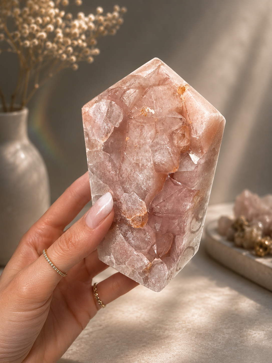 Pink Amethyst Spitze – kraftvolle Herzenergie in zartem Hellrosa 12 cm – 929 g