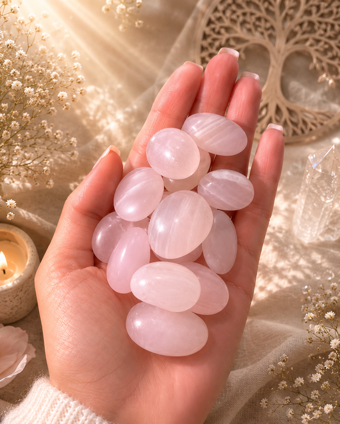 Pink Jade Trommelstein ca. 1,5 cm oder 2,5 cm, polierter rosa Naturstein für Liebe, Harmonie, Mitgefühl und emotionales Wohlbefinden.