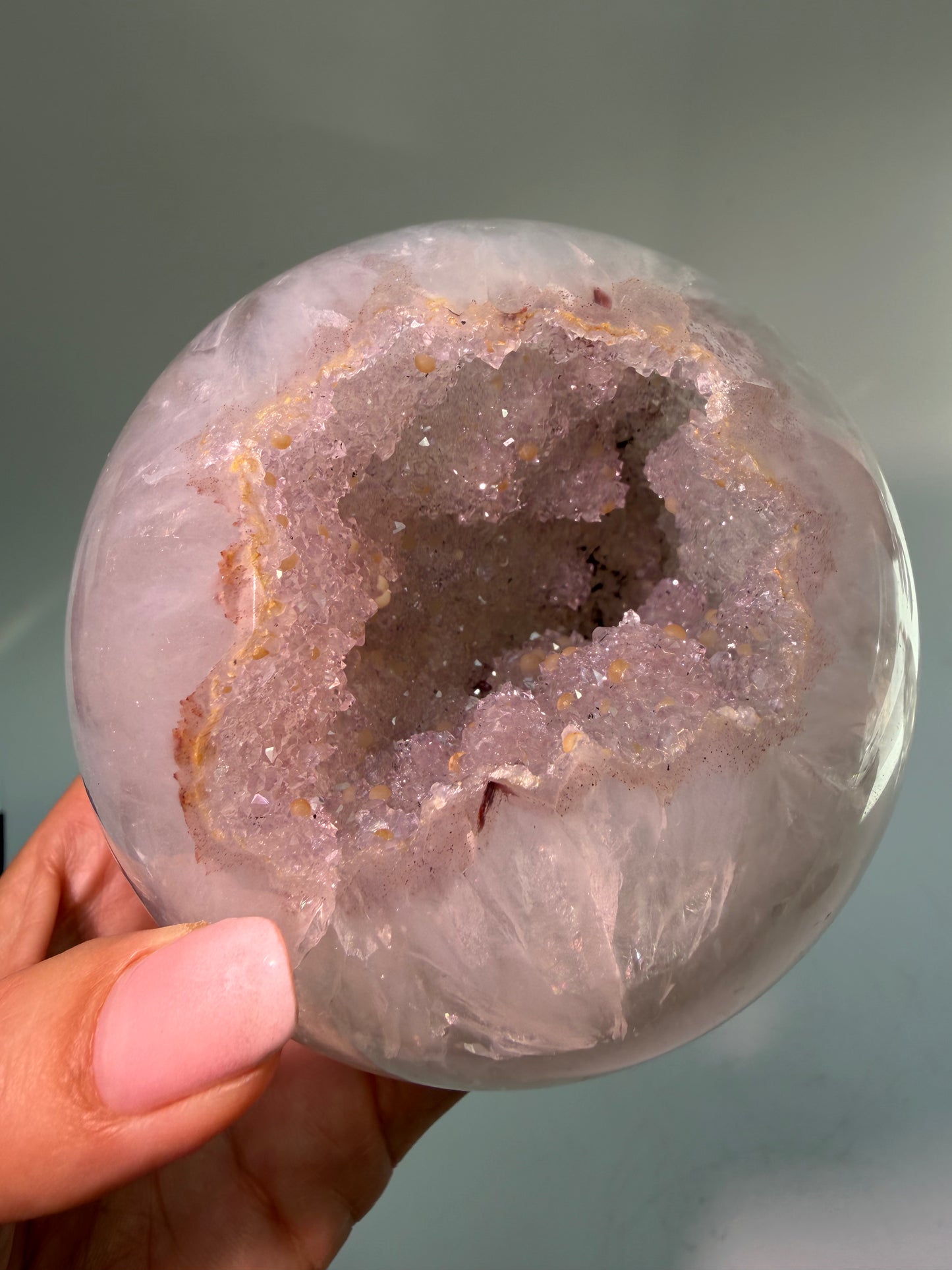 Pink Sugar Kristallkugel 9.5 cm – 1.22 kg Doppelkristallisation Uruguay Unikat