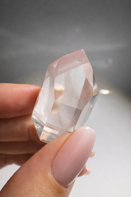 Pinklithium Kristallspitze mit zartrosa Phantom, naturbelassener Edelstein in Premium-Qualität