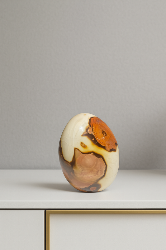Polychrome Jaspis Kristall aus Madagaskar mit kräftigen Farbfeldern in Braun, Rot und Beige – Einzelstück in 8,6 x 6,6 cm