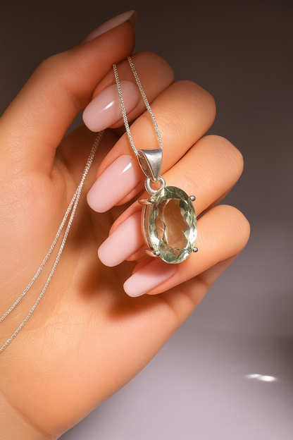 Prasiolith Kette kaufen – Grüner Amethyst 