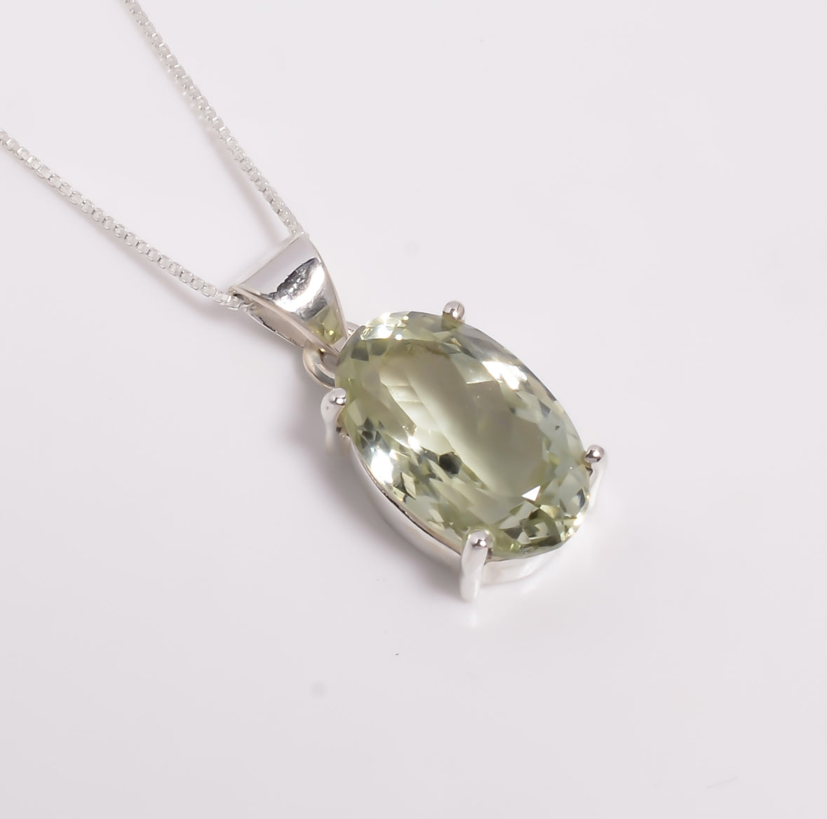 Prasiolith Kette kaufen – Grüner Amethyst 925 Silber