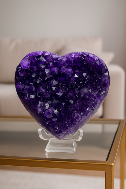 Premium Amethyst Herz 10,2 cm – Glossy Kristalle aus Uruguay 