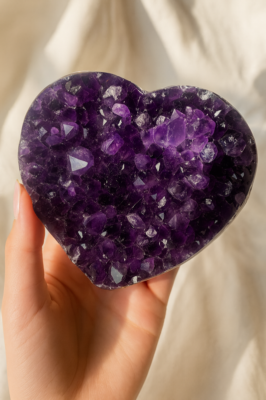 Premium Amethyst Herz – 10,5 cm, 767 g, extra grosse glossy Kristalle 