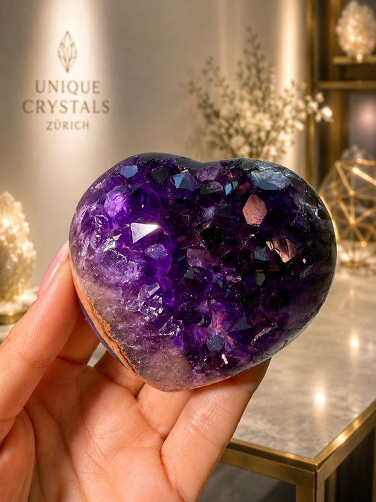 Premium Amethyst Herz 7,5 cm – 254 g | Heilstein aus Uruguay 