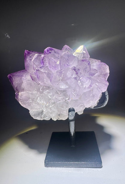 Premium Amethyst Stalaktitblüte mit Phantomkristallen und handgefertigtem Ständer