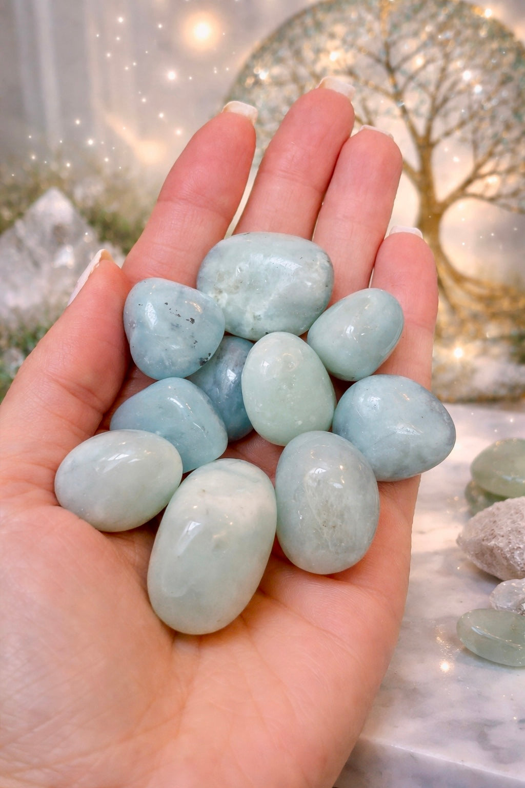 Premium Aquamarin Trommelstein 2 cm blau Naturstein Edelstein poliert