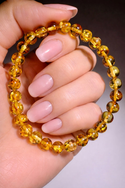 Premium Flower Amber Armband 18 cm – Bernstein Perlen 6 mm – Natürliche Heilstein-Energie