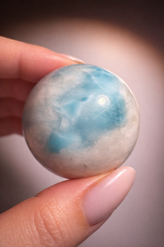 Premium Larimar Kugel (3,3 cm, 54 g) – Karibische Ruhe in vollendeter Form