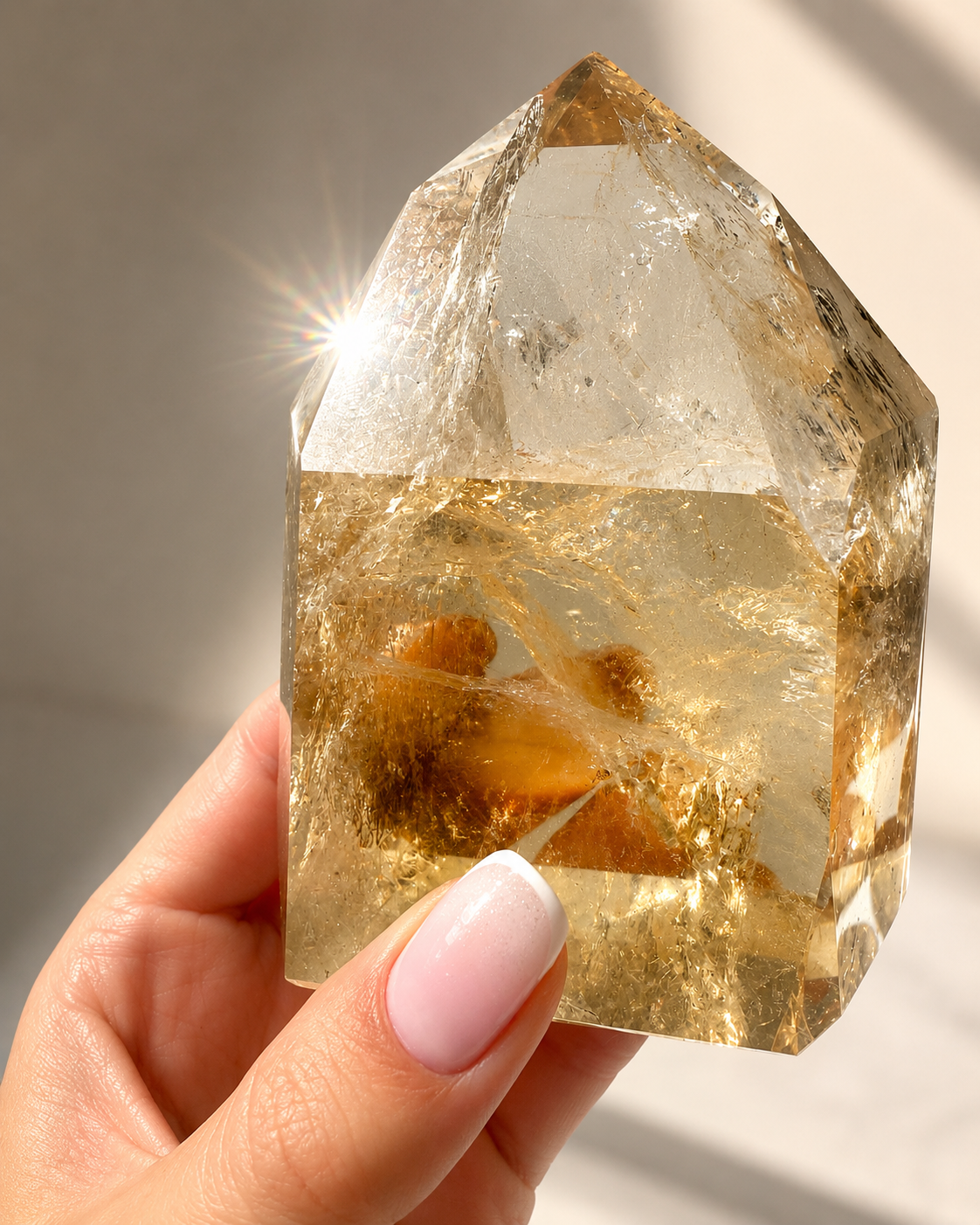 Premium Natur-Citrin Kristallspitze – 9.3 cm, 500 g Topqualität | Heilstein 💎🍯