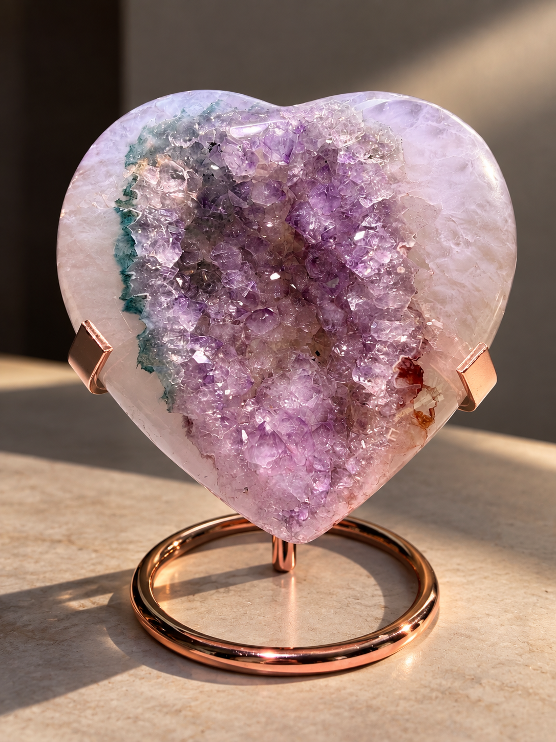 Premium Rainbow Amethyst Herz aus Uruguay – seltene Pastellfarben