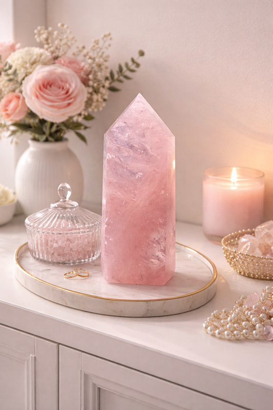 Premium Rosenquarz Spitze Brasilien – Extra Pink 12 cm, 307 g